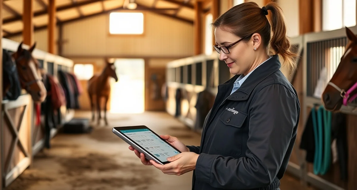 4-H horse barn manager organizing competition updates and owner communications for equine facility management