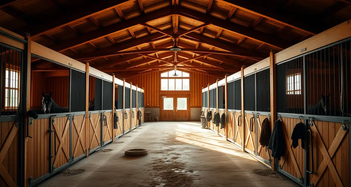 Modern horse barn facility with organized stalls and professional barn management setup in Annapolis Maryland area.