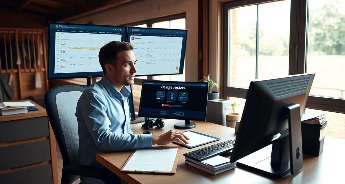 Barn administration software dashboard showing scheduling, billing, and health record management tools for equestrian facilities