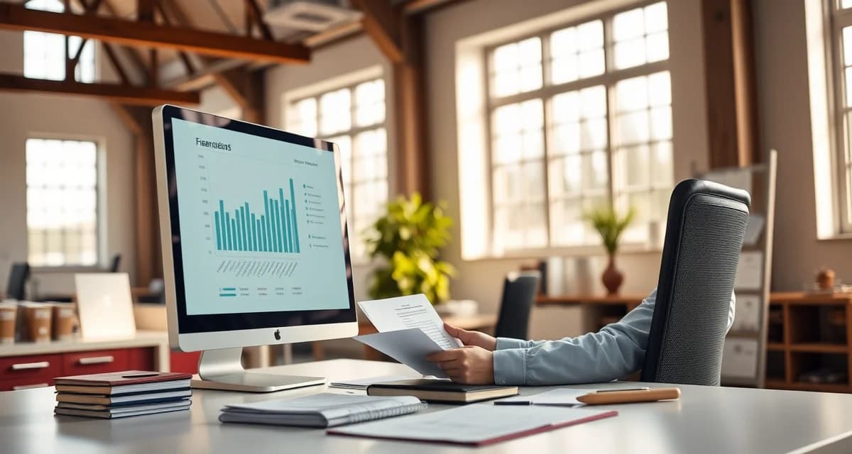 Barn manager reviewing billing administration and financial reports for equine facility operations on computer