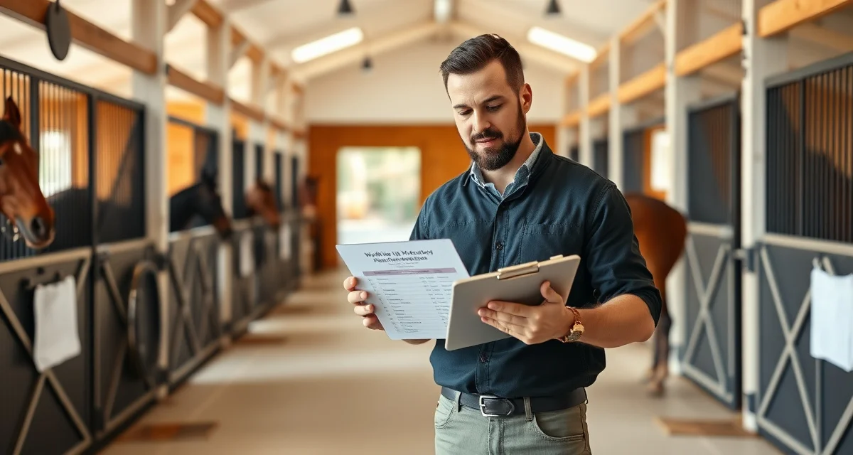 Barn manager using digital waitlist management software to organize boarding client information and stall availability