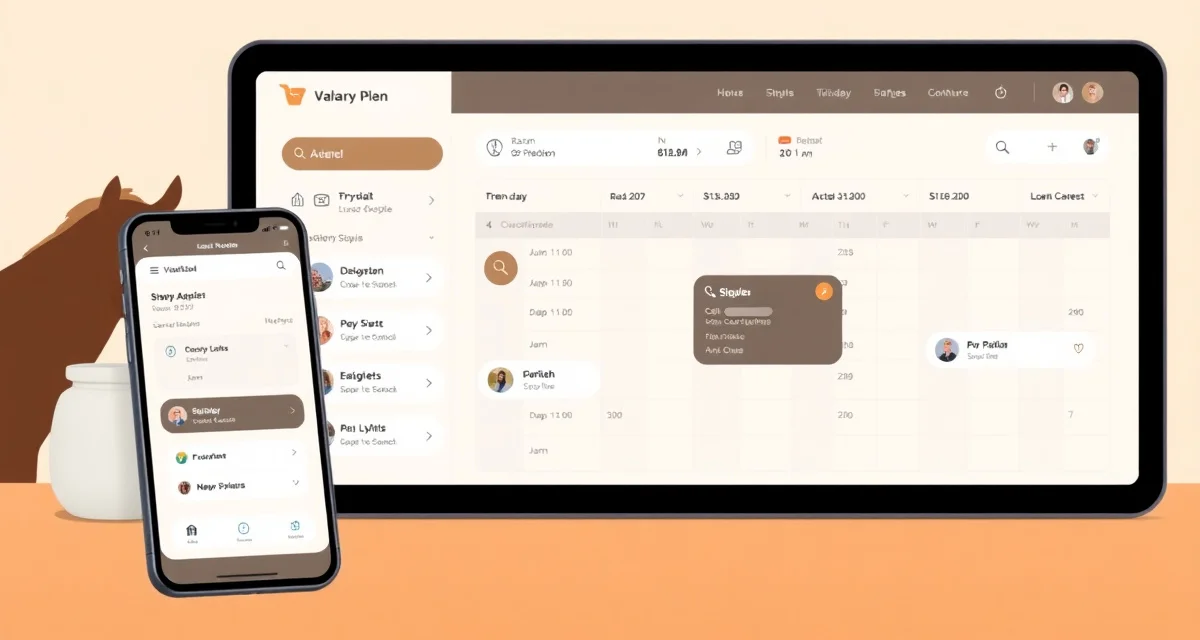 Barn management scheduling notifications displayed on digital devices showing calendar alerts and staff communication updates
