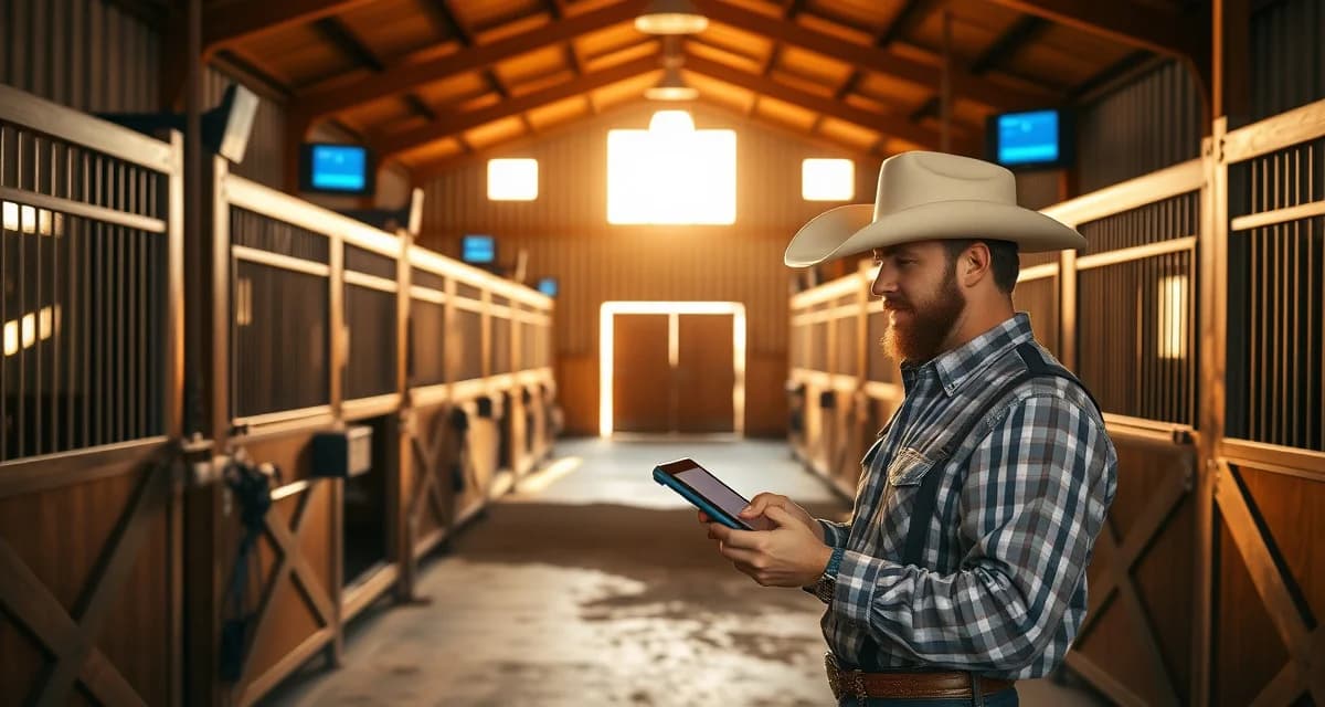 Modern horse barn management software interface displayed on tablet for Lubbock Texas equestrian facility operations