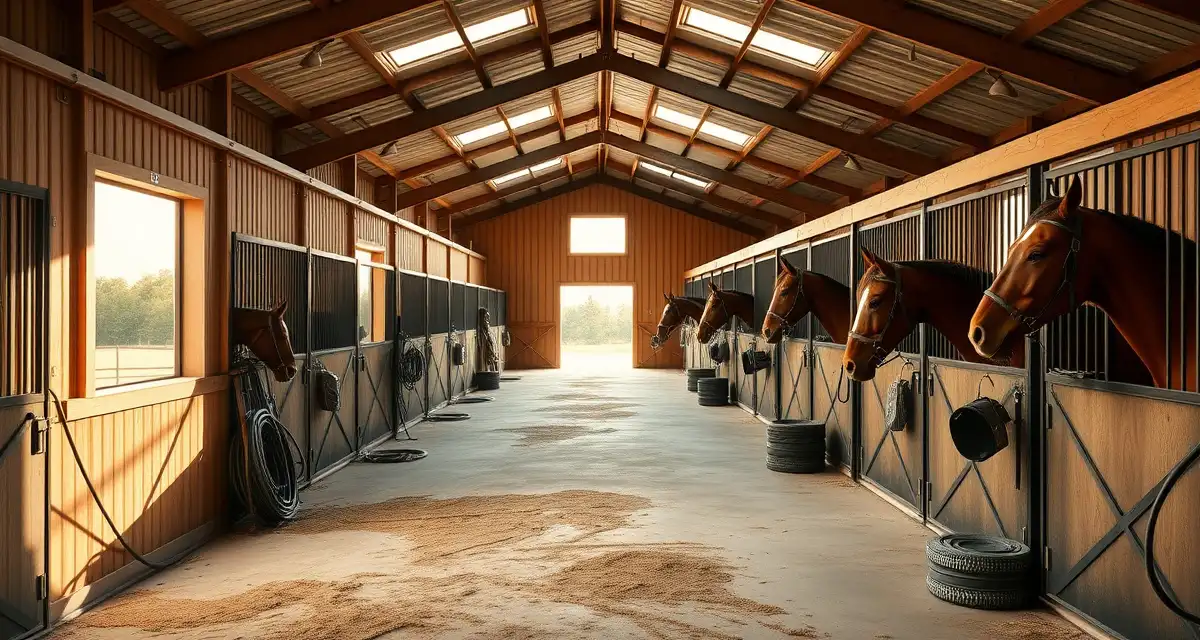 Modern horse barn management facility in New Orleans Louisiana with organized stalls and digital management systems for equestrian operations.