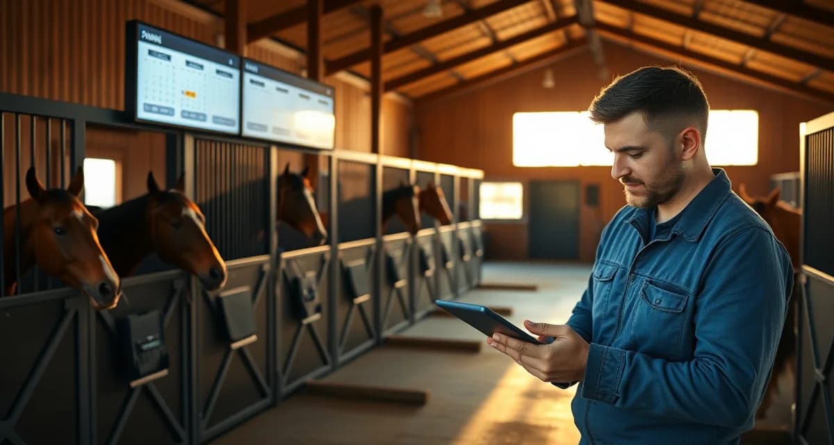 Modern horse barn management software interface displayed on tablet for Tennessee equine facility operations and horse health tracking.