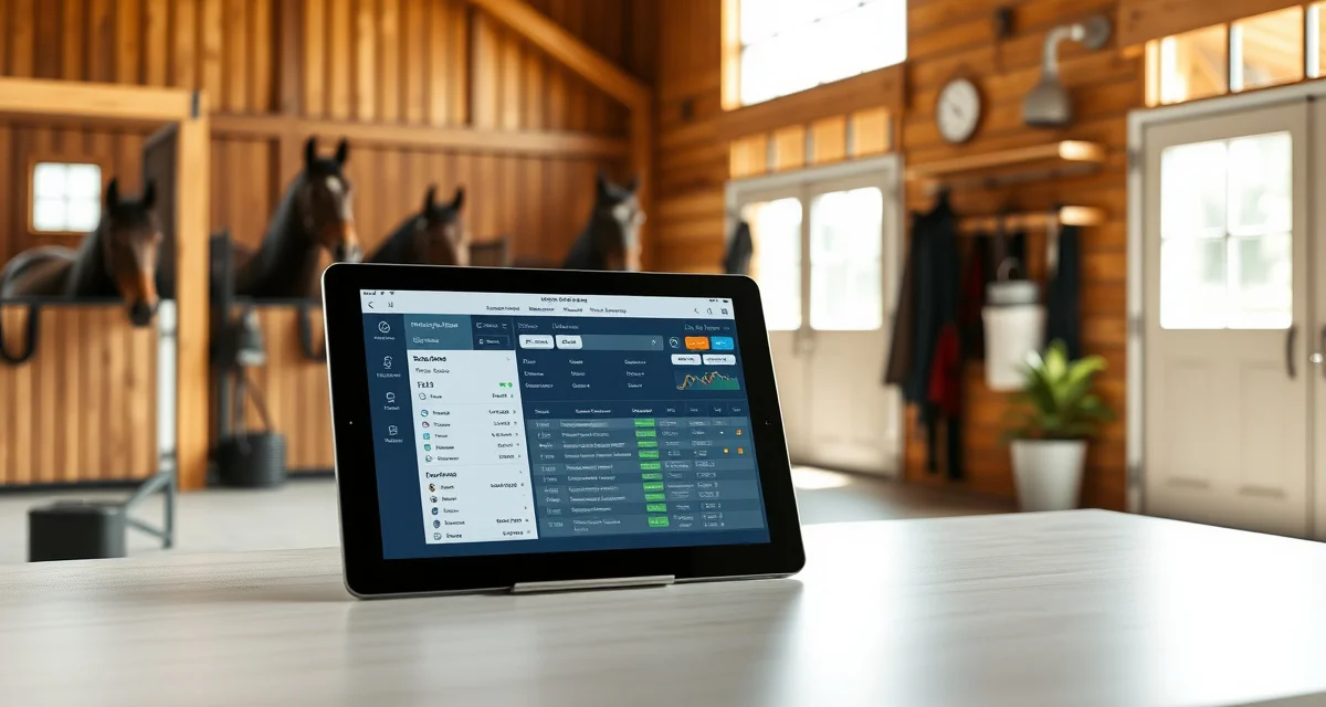 Barn management software dashboard interface for horse facilities near Tulsa, Oklahoma, displaying stable scheduling and care records