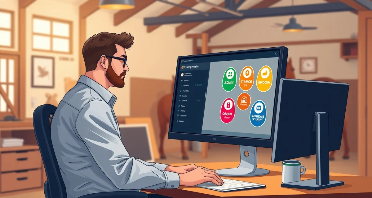 Barn management software interface showing staff access permission levels and security controls for equine facilities.