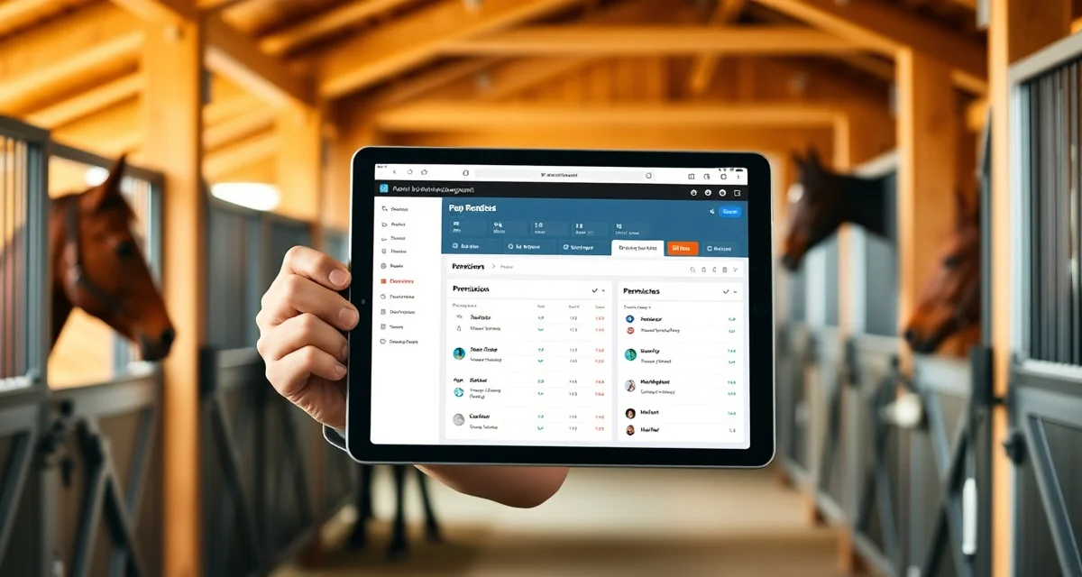 Barn management software dashboard displaying role-based staff permission controls and access levels for stable management.