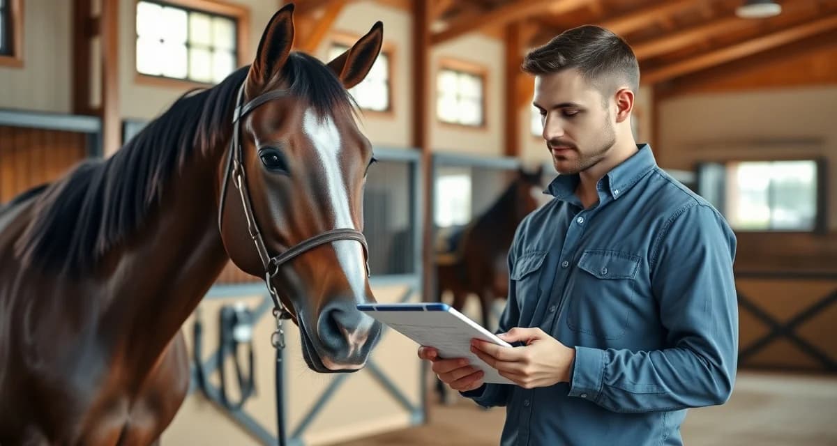 Barn manager documenting horse health updates and performance metrics for barrel racing owners using structured communication system