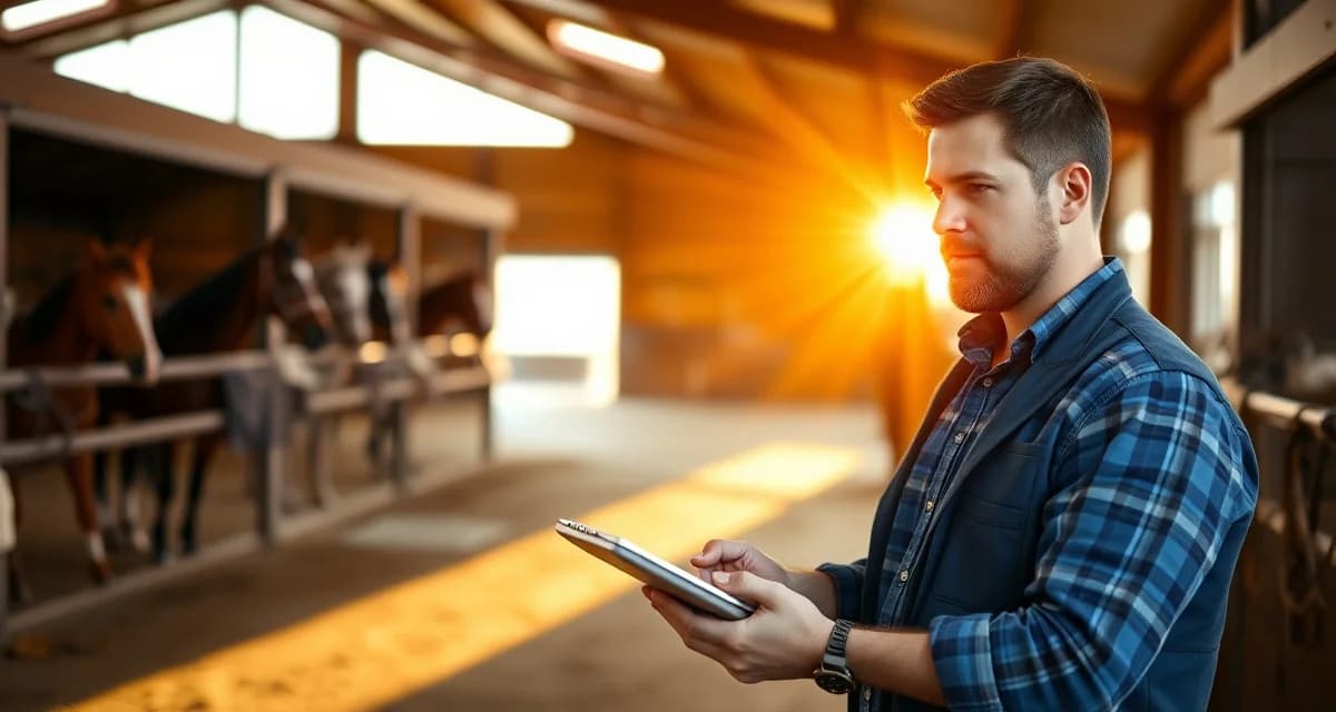 Barn manager sharing photo updates and performance metrics with barrel racing horse owners through mobile communication software