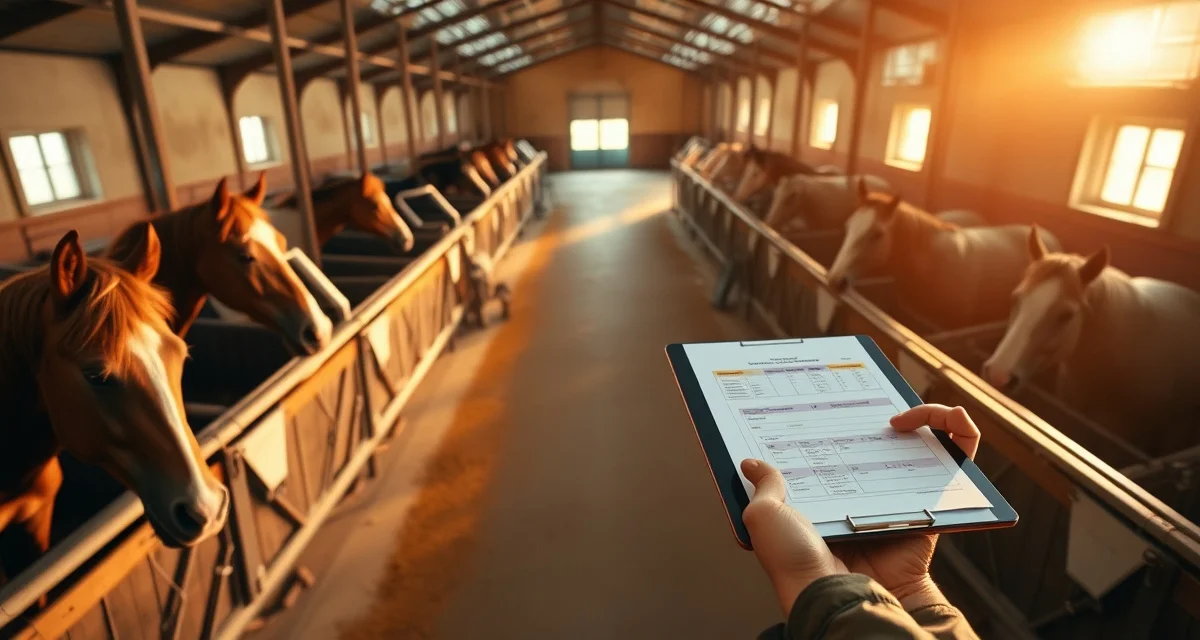 Modern barn management software interface for horse breeding farms with mare reproductive cycle tracking and breeding contract organization