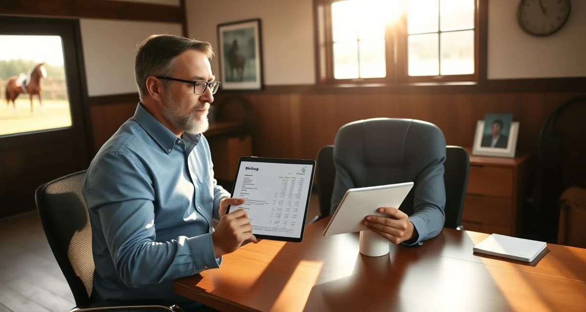 Horse barn manager resolving billing disputes with clear documentation and professional records management system