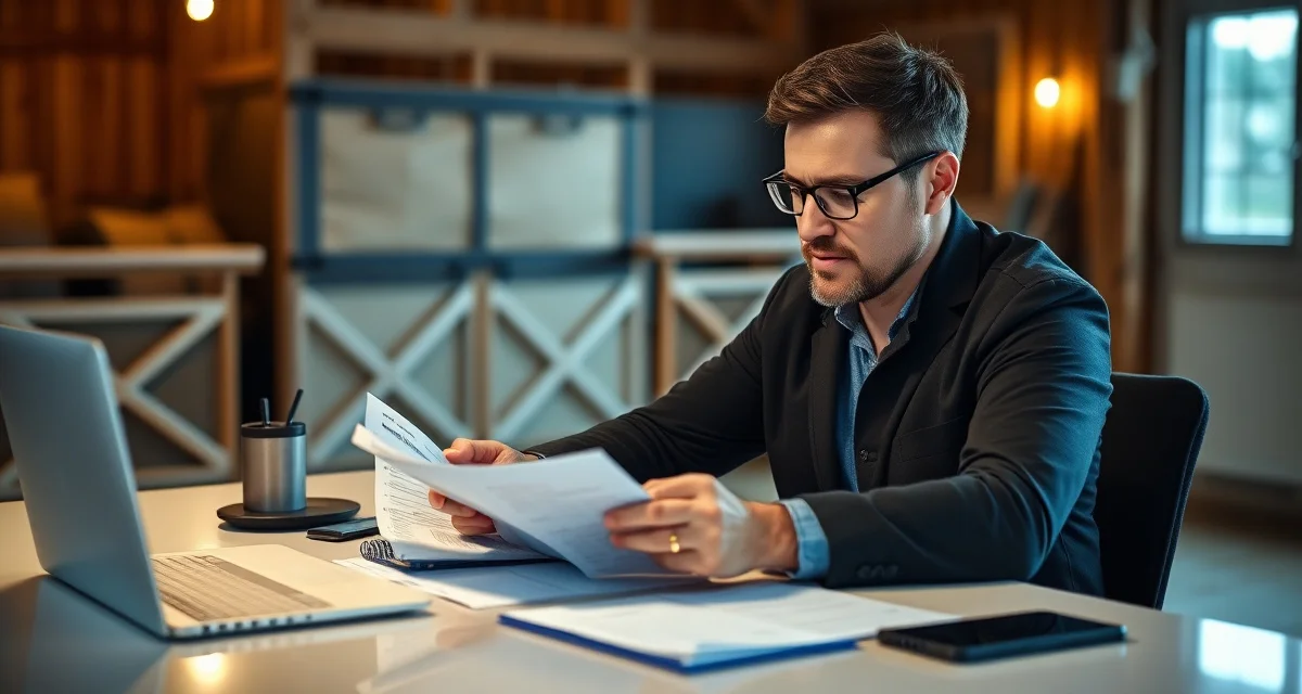 Barn manager managing monthly boarding billing cycle with invoices and payment tracking software on computer
