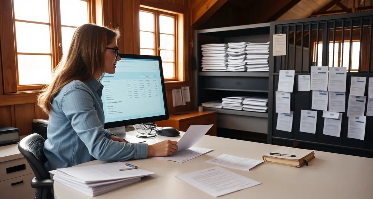 Horse boarding barn manager reviewing per-horse billing and invoice tracking on specialized boarding software