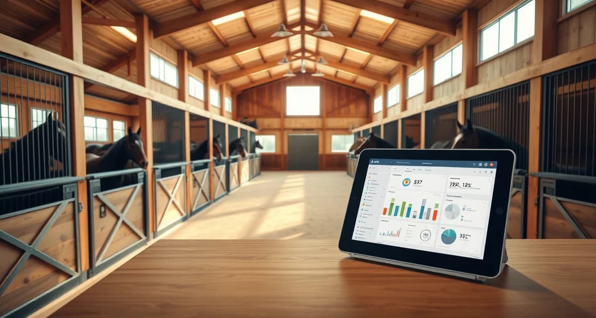 Modern barn management software dashboard for Connecticut horse facilities, displaying scheduling and billing tools for equine operations.