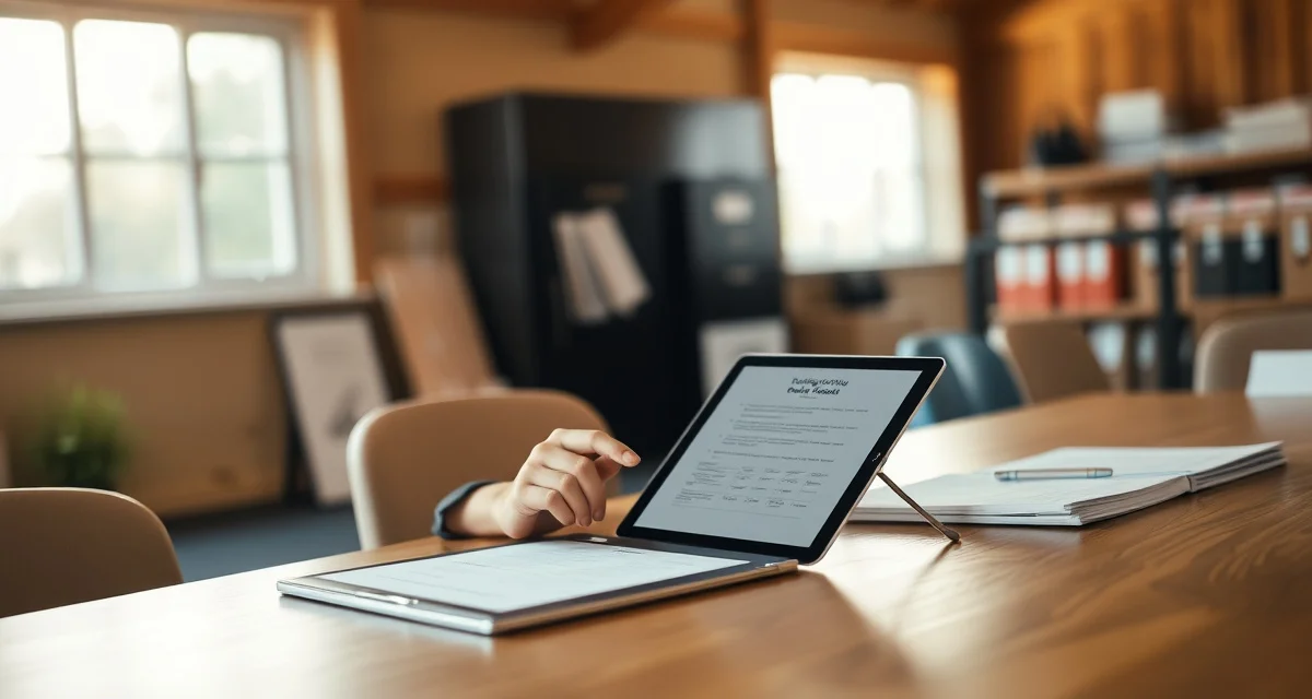 Digital boarding agreement management system displayed on tablet for equestrian facility contract organization and tracking