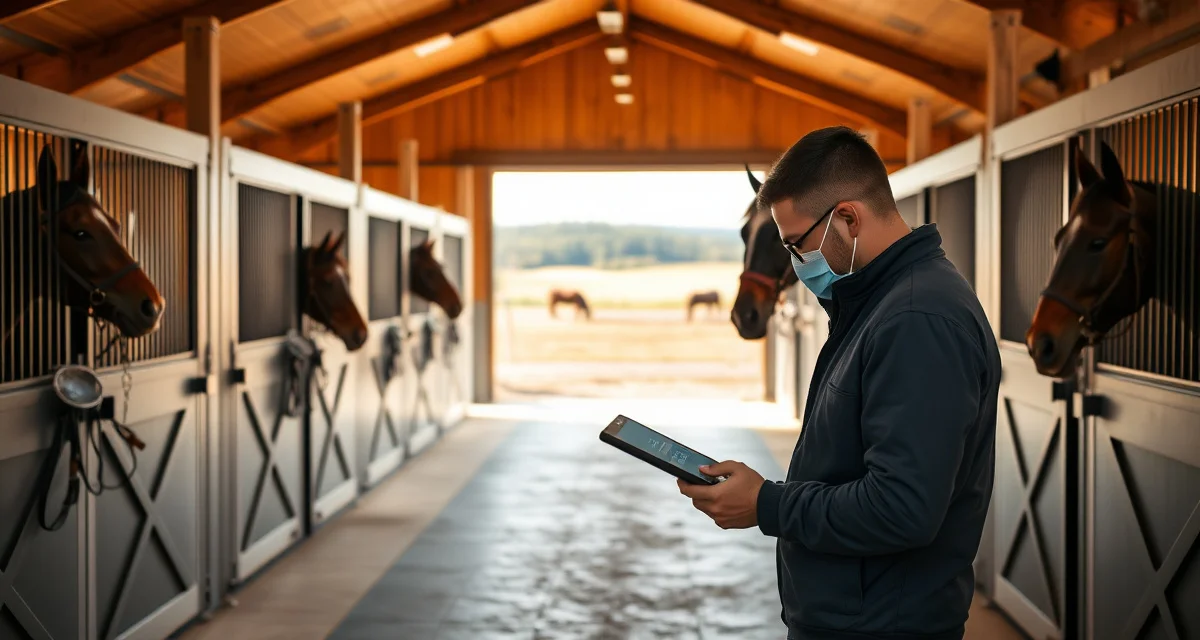 Modern horse barn facility in Dover Delaware with digital management system for equine operations and stall organization.