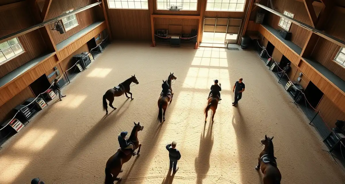 Dressage barn manager using software to track horse health records and training schedules for performance management