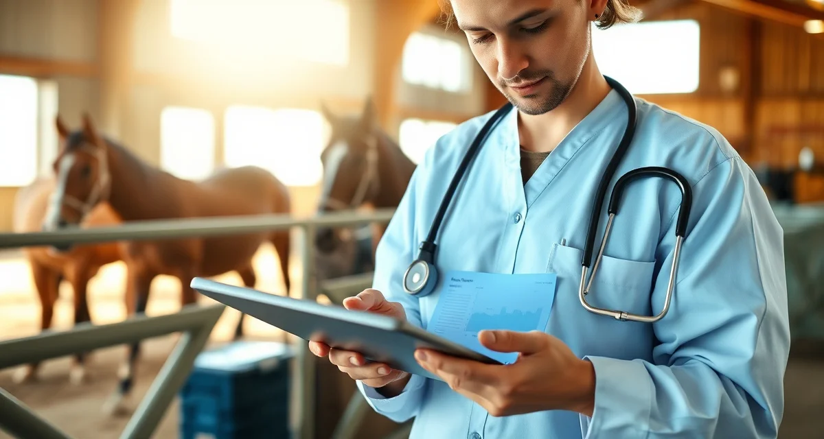 Digital equine health tracking dashboard displaying organized horse health records and wellness documentation in a professional barn management system.