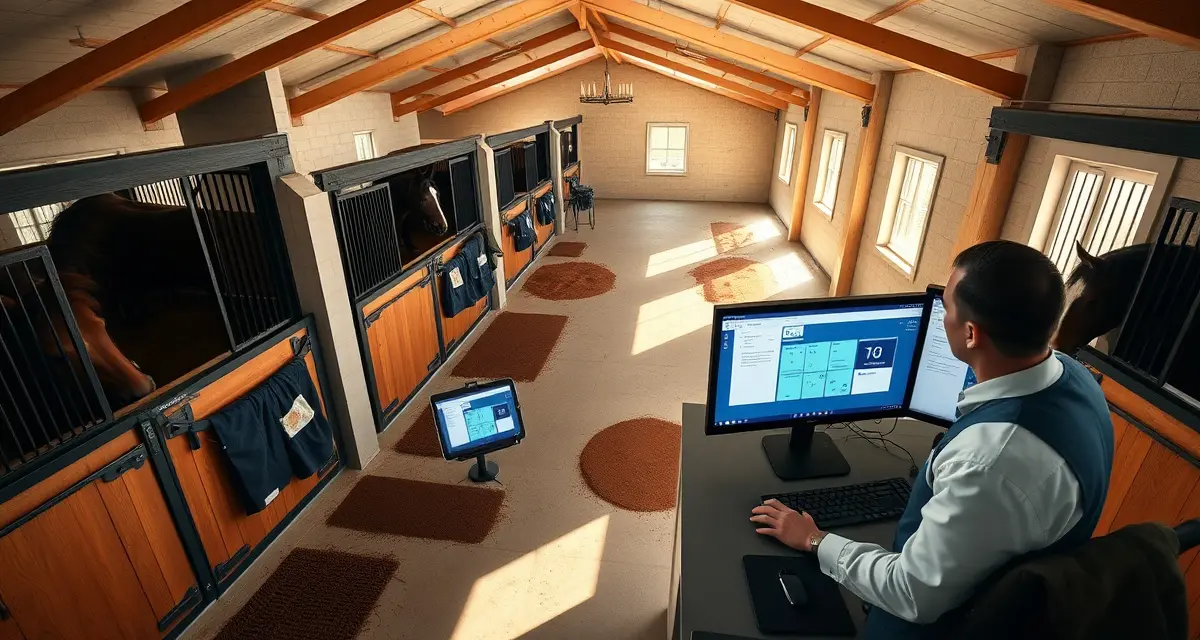 Horse barn management software comparison guide showing digital tools for stable operations and equine software evaluation.