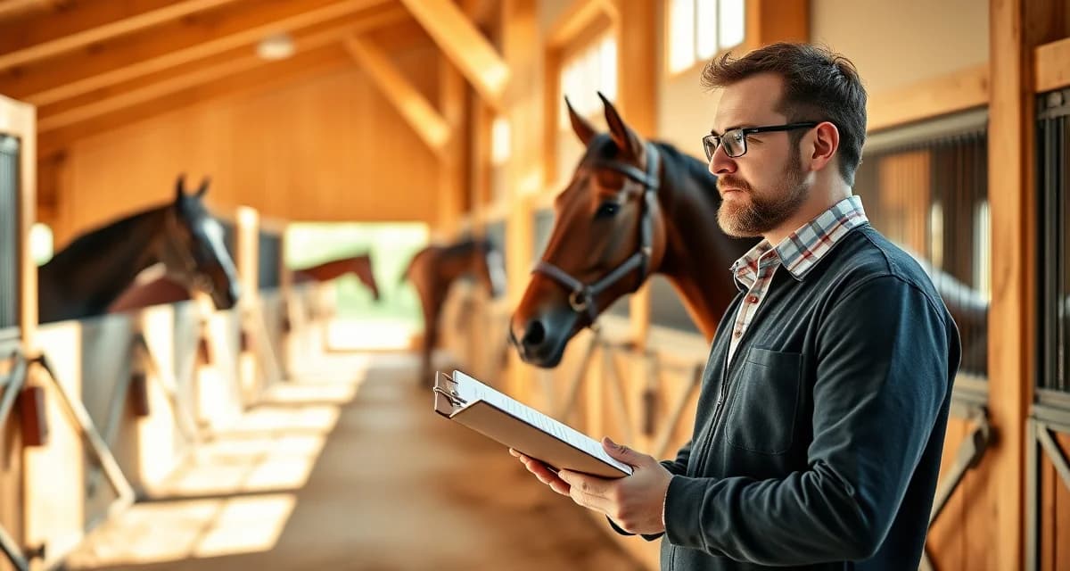 Professional equine training facility manager organizing training schedules and horse rotations in a modern barn management system