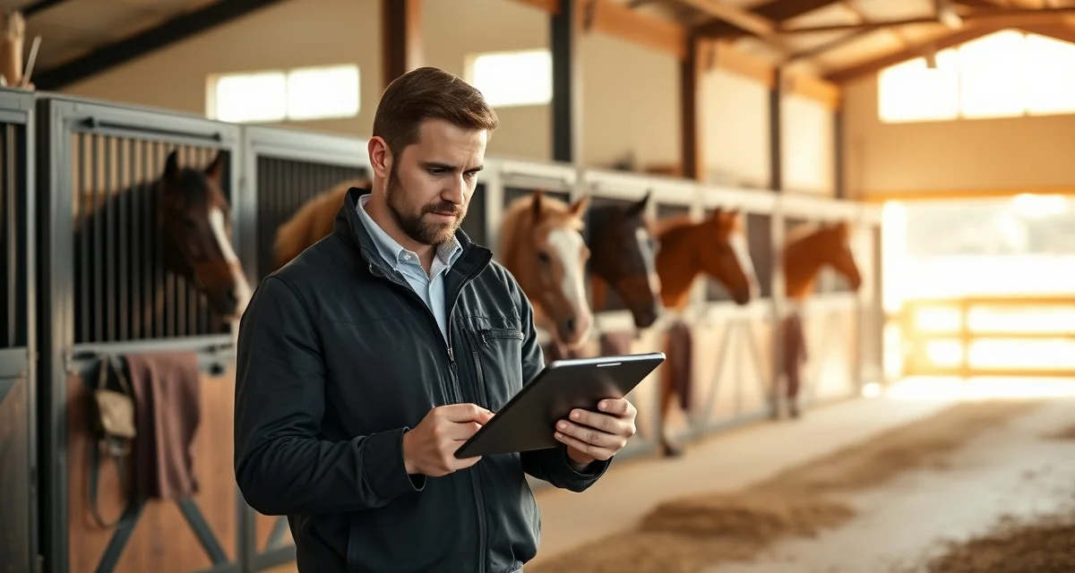 Barn manager using owner communication software to coordinate three-phase eventing updates with horse owners