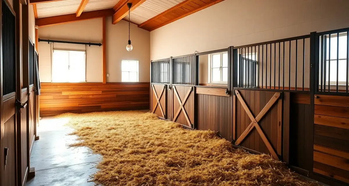 Clean foaling stall with fresh bedding prepared for safe birthing, demonstrating proper breeding barn stall cleaning standards