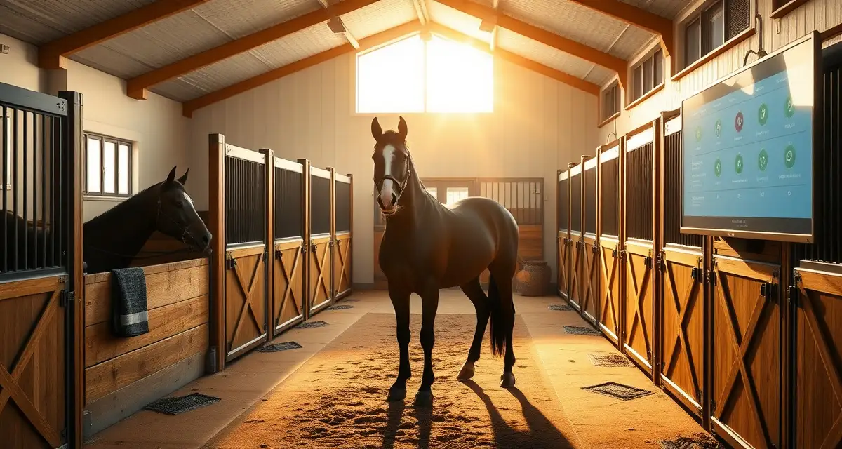 Modern horse barn with organized stalls and digital management system for Greenville SC equestrian facilities