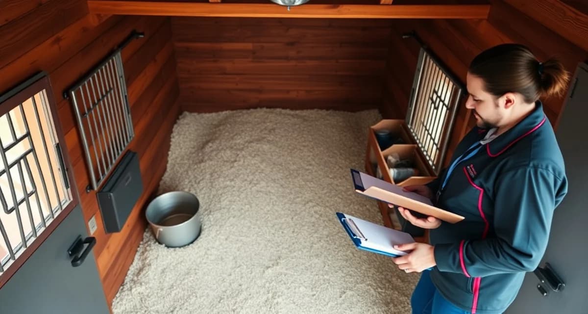 Horse barn stall inspection showing clean bedding and organized equipment for consistent housekeeping standards and accountability procedures.