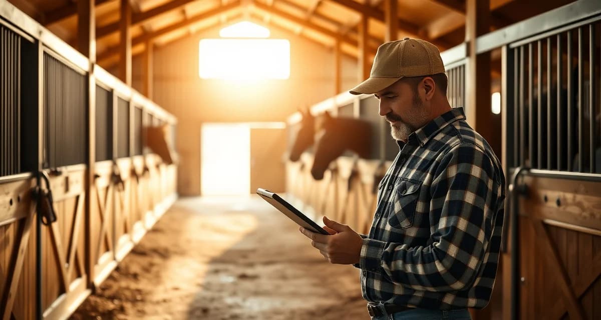 Horse barn management software interface displayed on tablet for Montana barn operations and stable facility management.