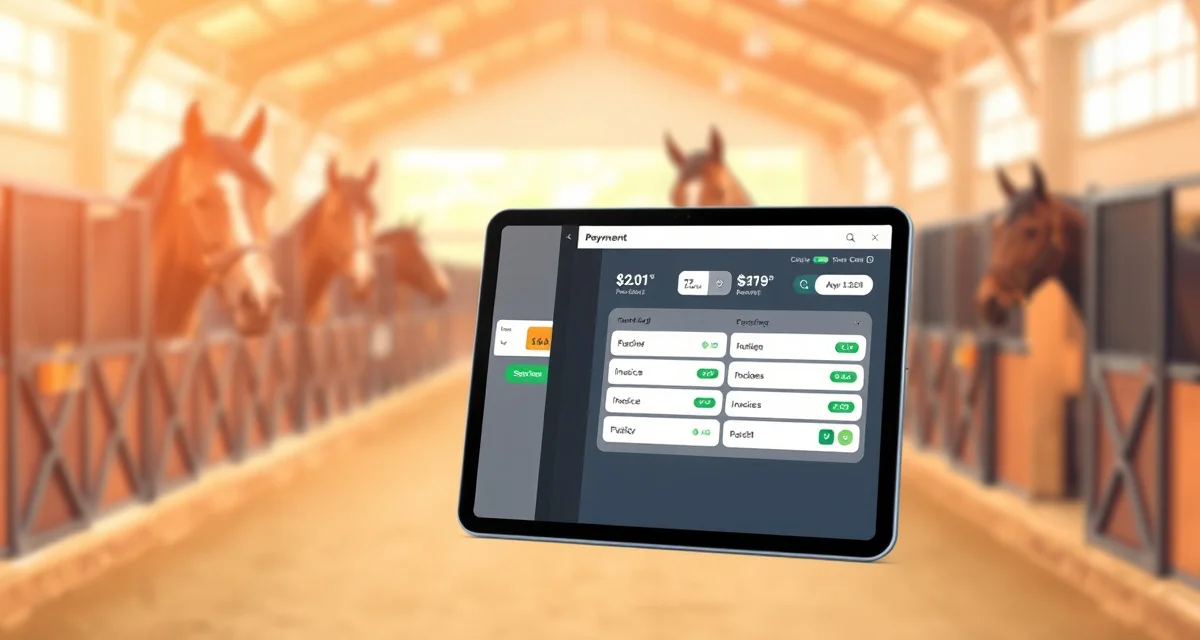 Digital payment collection dashboard for equine boarding facilities showing automated billing and payment tracking methods.