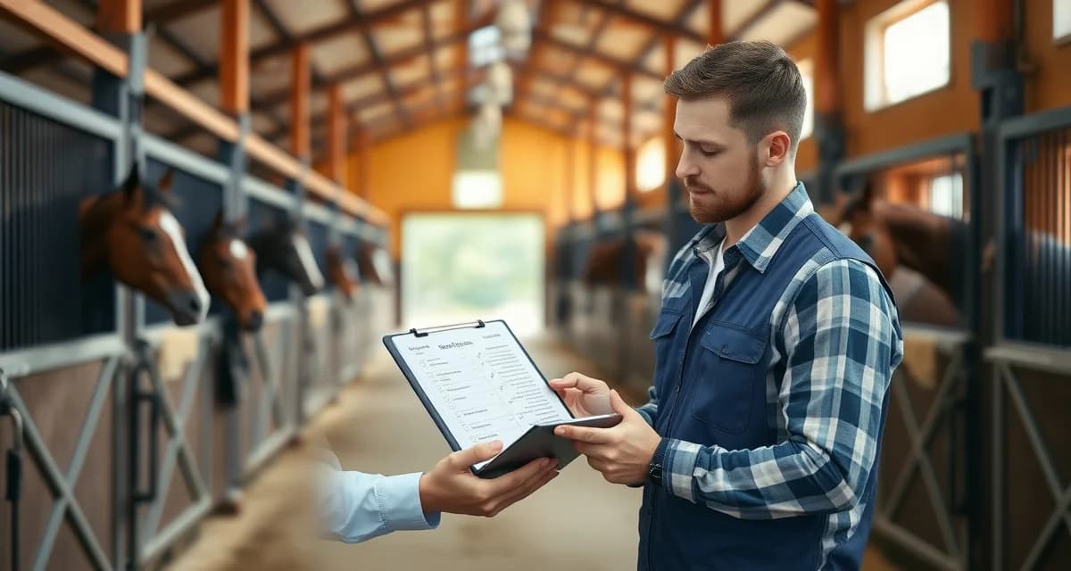 Barn manager using digital checklist software to optimize horse barn daily workflow and eliminate operational friction.