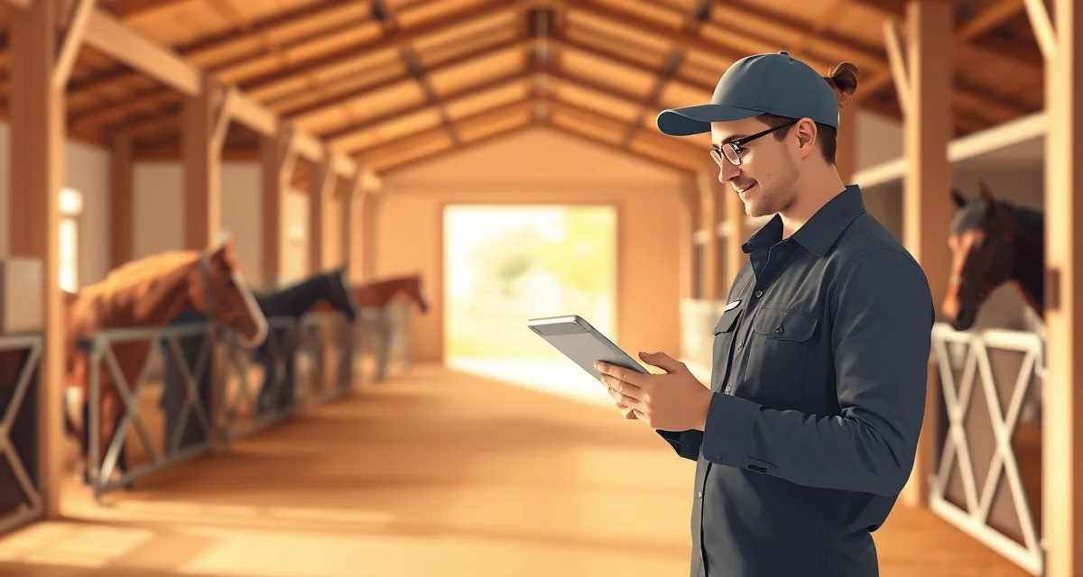 Horse barn manager tracking boarder retention metrics and client communication on digital management software