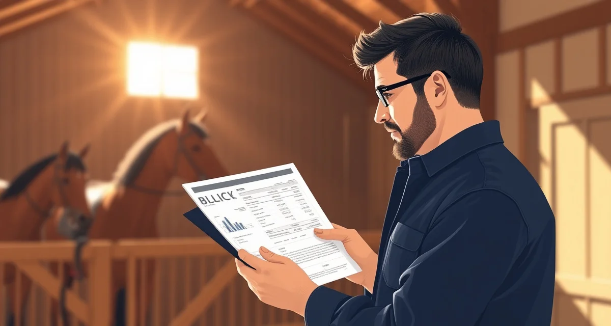Horse barn owner reviewing transparent billing statements showing clear invoice breakdown and financial clarity on tablet device