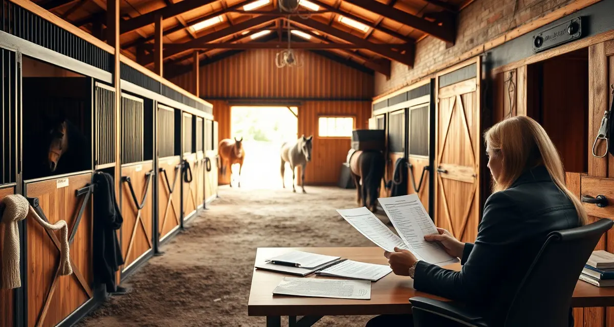 Horse boarding business plan showing barn layout, stall organization, and financial planning documents for starting a boarding operation.