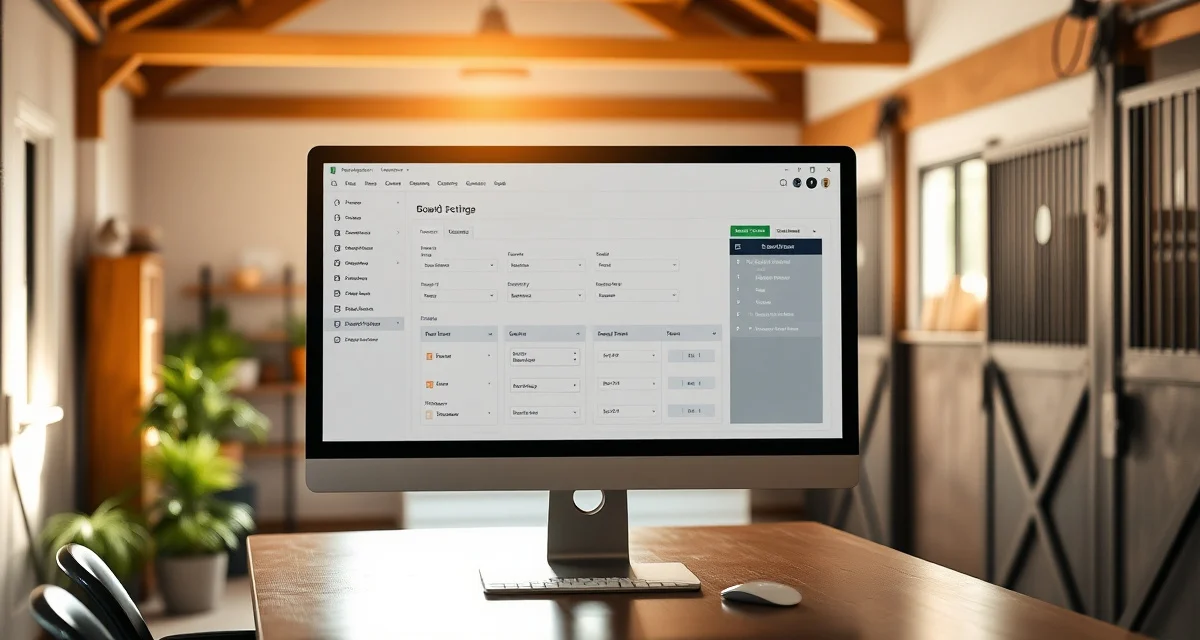 BarnBeacon boarding package setup interface showing configuration options for horse barn management software billing