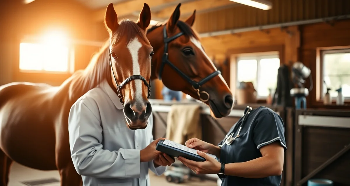 Barn manager logging horse health incidents in organized digital record system for proactive stable management