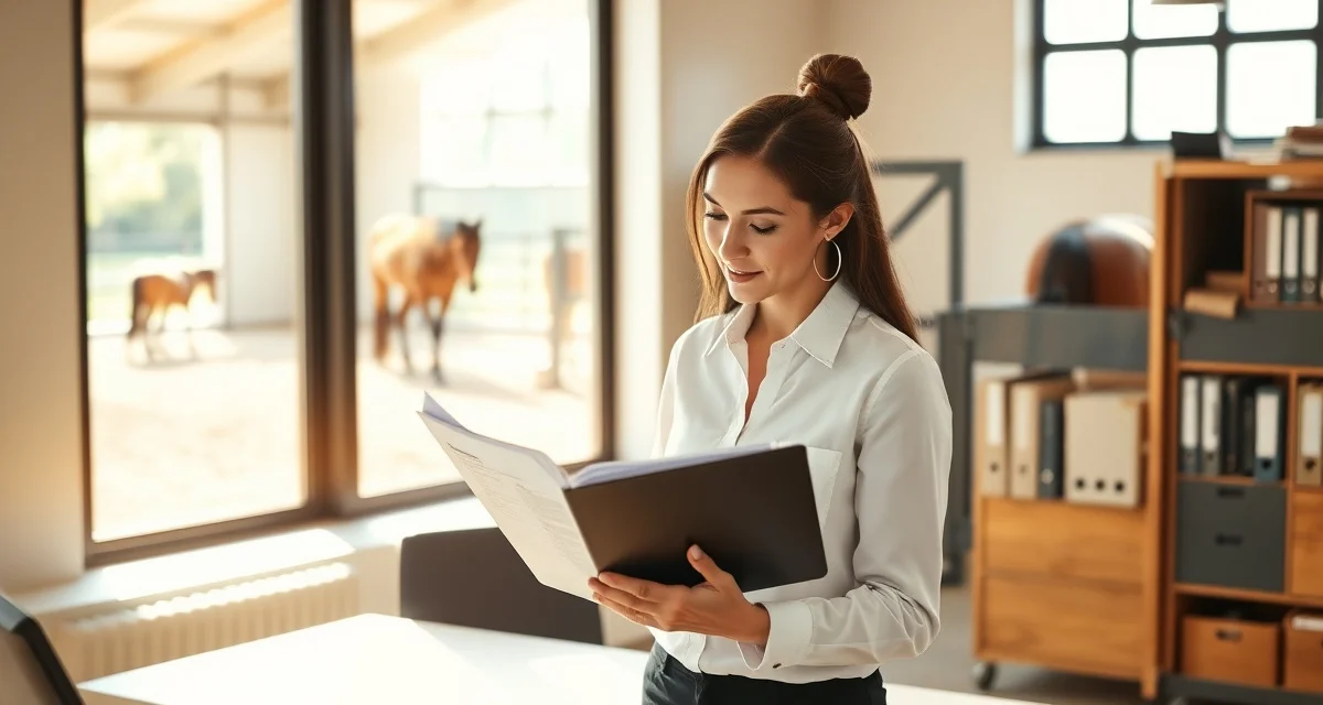 Equestrian facility manager organizing lesson and training billing records for multiple clients in barn management software