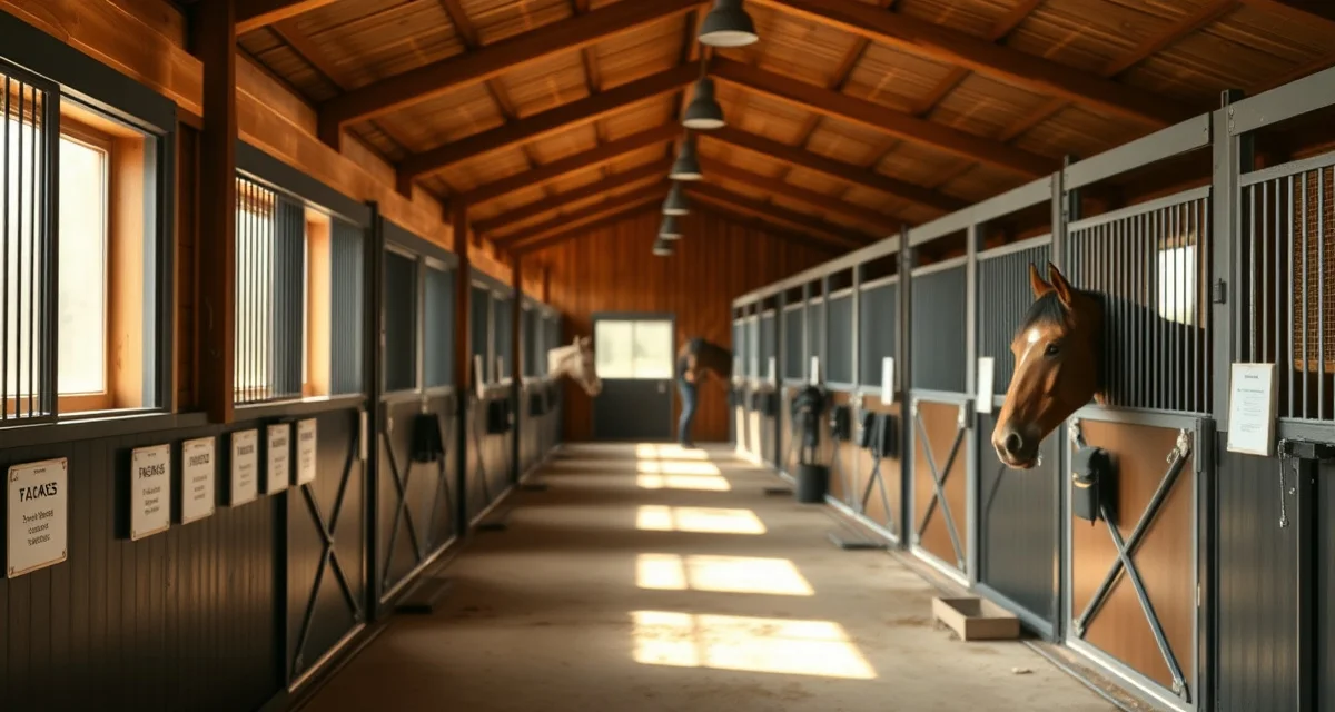 Horse stall management dashboard showing stall assignments, occupancy status, and maintenance scheduling for boarding barns