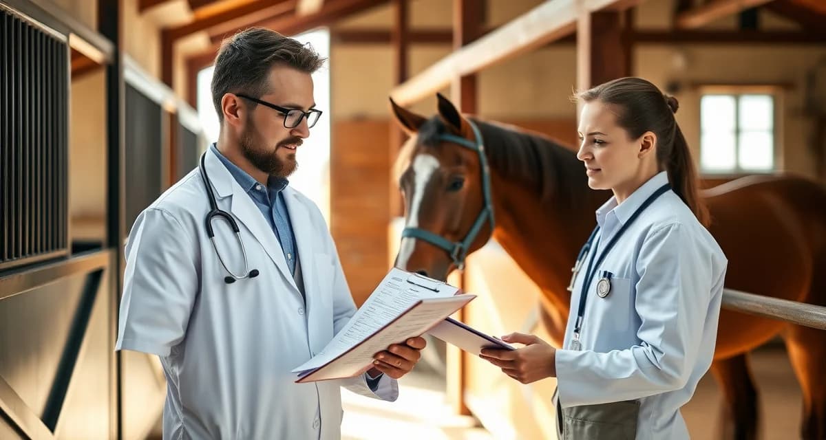 Barn manager tracking horse weight management records and body condition scores in a professional boarding stable environment