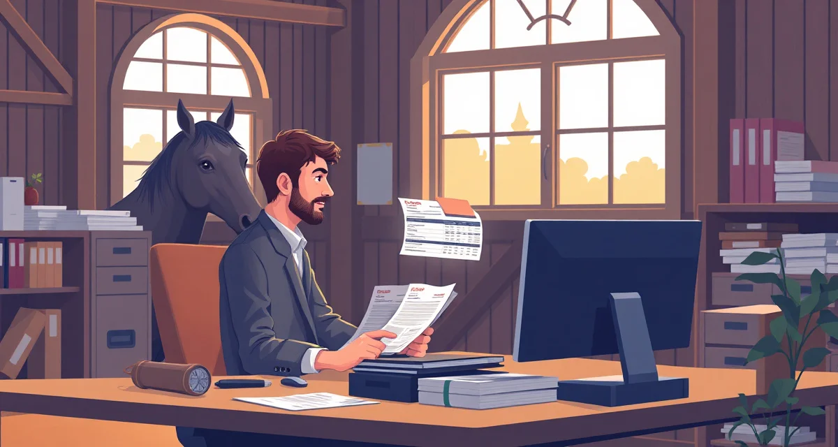 Barn manager reviewing hunter jumper show billing and training fees on digital management software platform