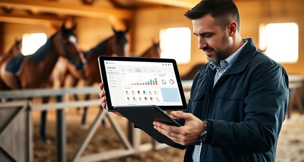 Barn manager using communication software to coordinate with horse owners at hunter jumper facility