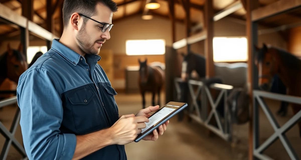Vaulting barn manager using digital incident reporting software to document and communicate safety updates with horse owners