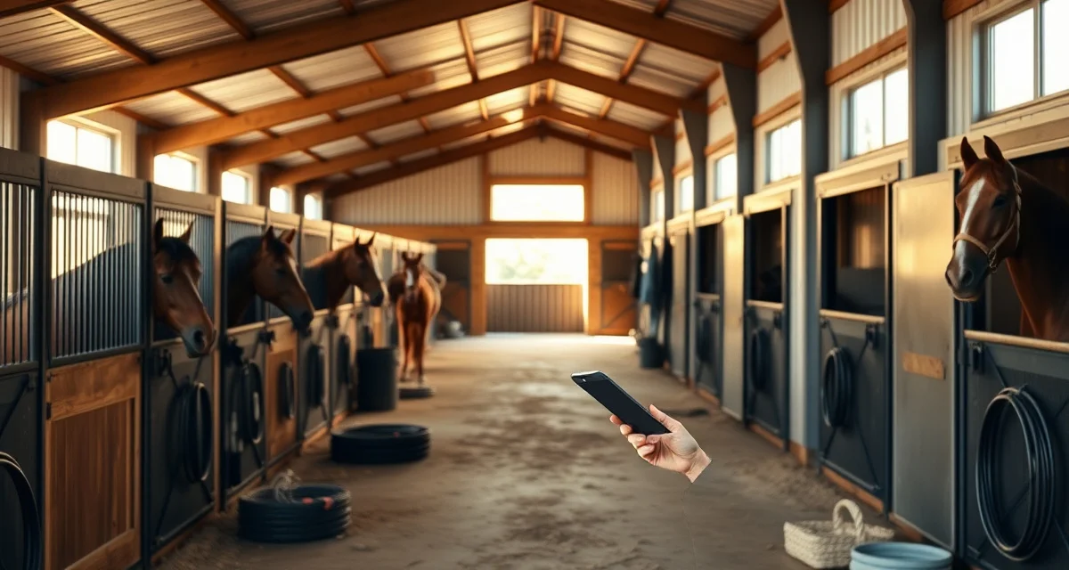Modern horse barn management software interface displayed on tablet for Louisiana equestrian facility operations and scheduling