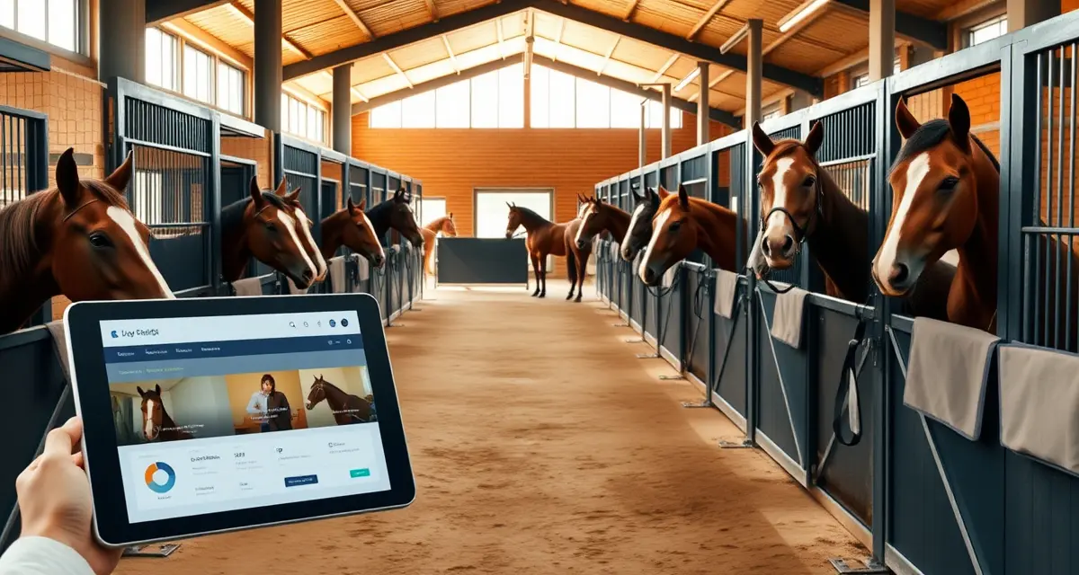 Modern horse barn management software interface helping Massachusetts equine facilities organize boarding, billing, and schedules digitally.