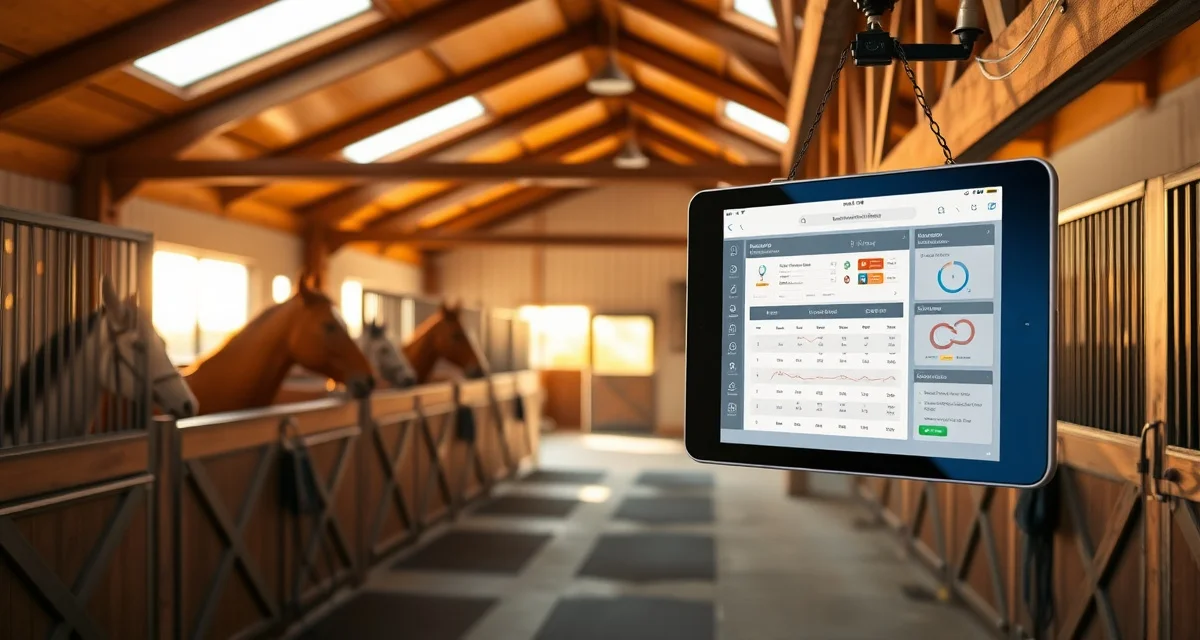 Modern Michigan equestrian facility with organized barns and paddocks managed by digital stable management software