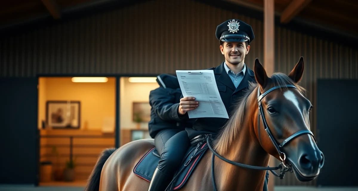 Mounted patrol officer managing barn billing with specialized equine facility management software designed for law enforcement operations