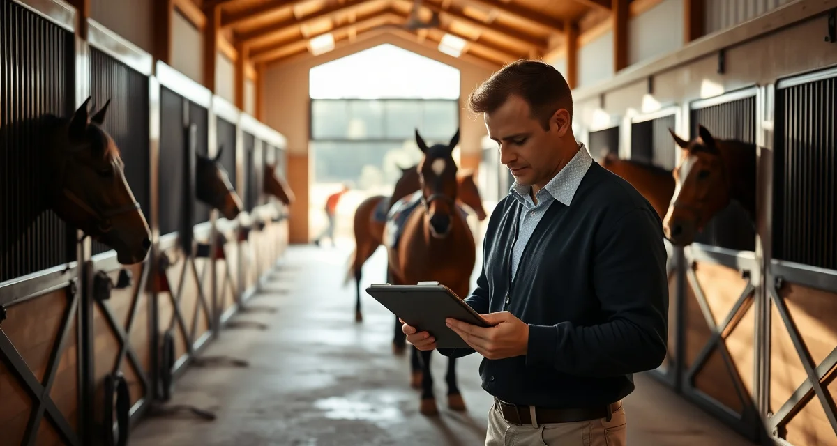 Polo barn billing system showing facility manager tracking pony conditioning and match-day charges for accurate patron invoicing