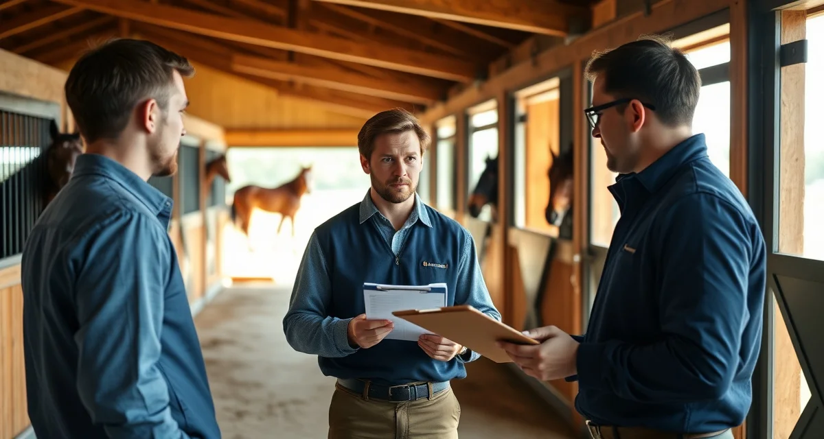 Polo barn manager coordinating staff schedules and groom assignments for facility operations and match preparation