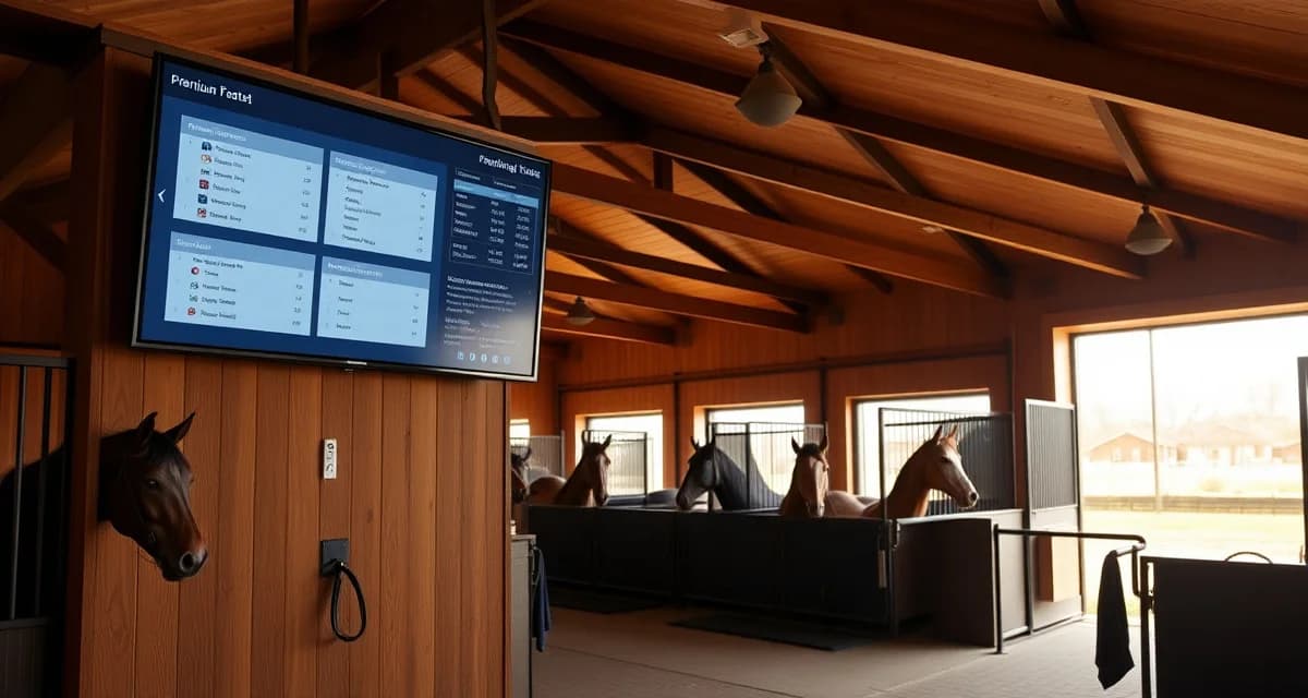 Reining barn management software dashboard displaying NRHA points tracking and pattern training schedules for multiple horses.